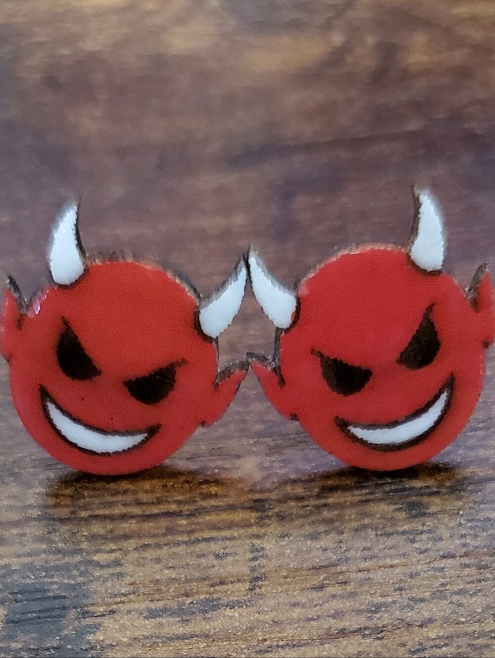 Red Devil Wood Stud Earrings
